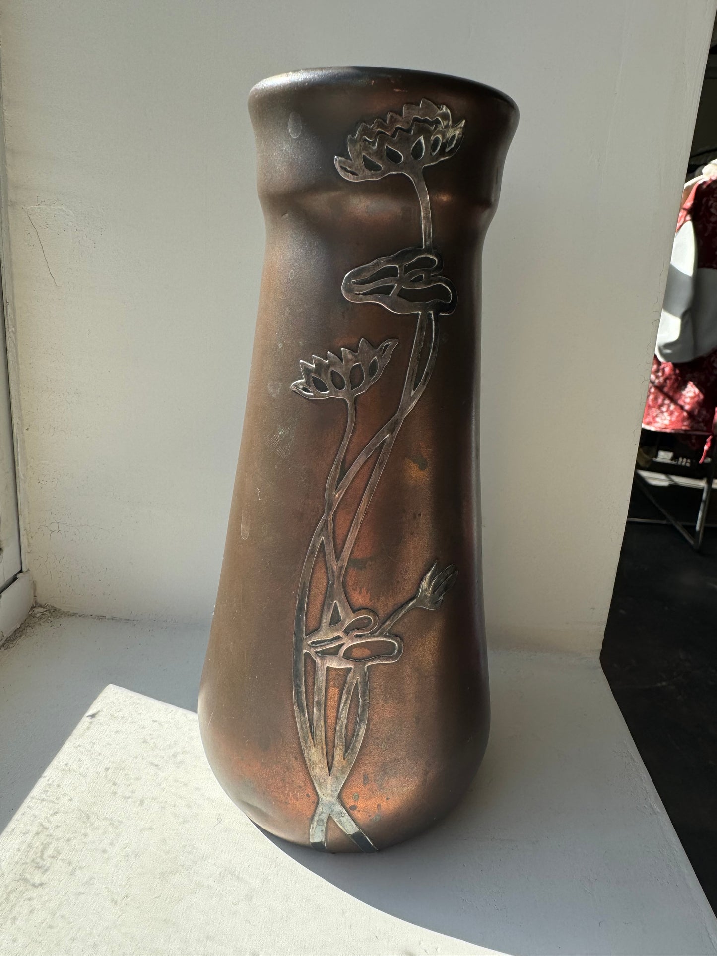 Vase Sterling Silver on Bronze with floral Motif