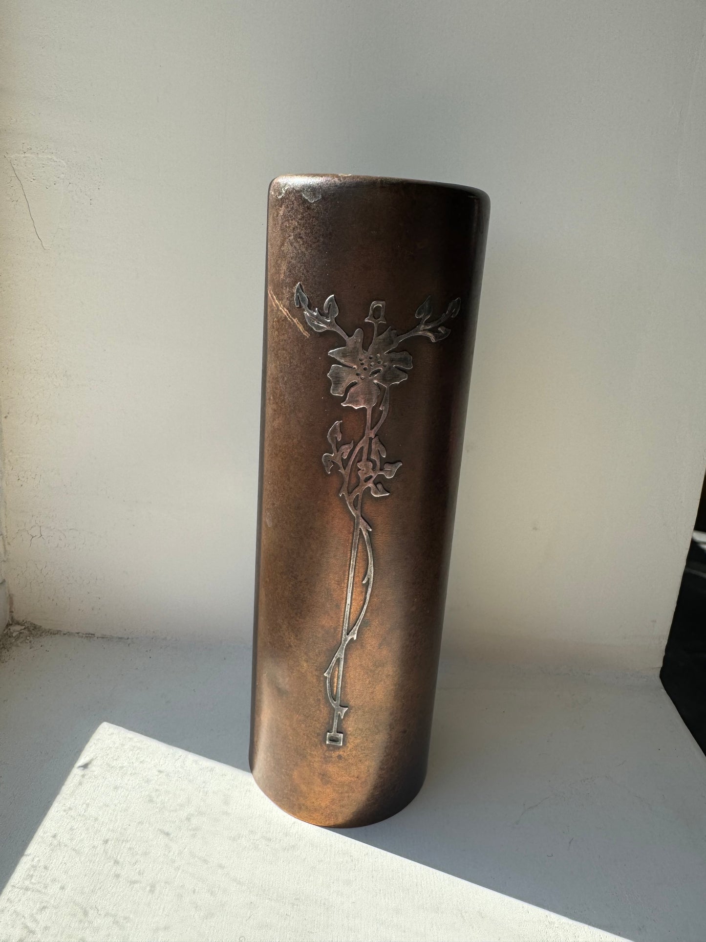 Vase Sterling Silver on Bronze with floral